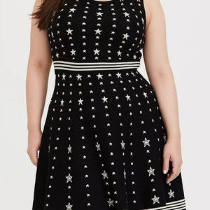 Torrid BLACK & WHITE STAR SWEATER-KNIT SKATER DRESS